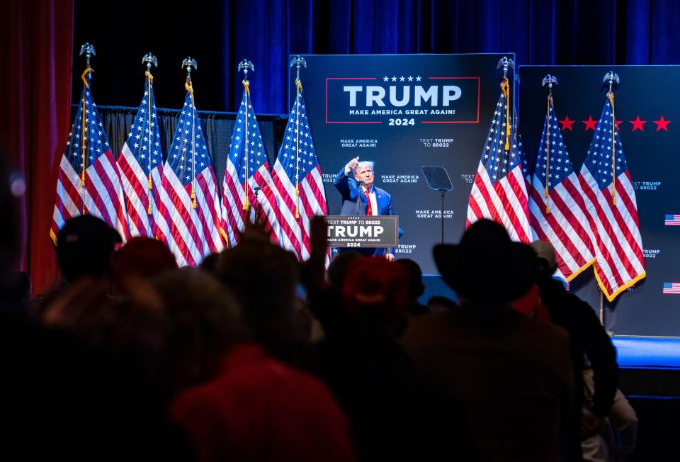 Former President Donald Trump campaigns in Davenport, Monday, March 13, 2023. 