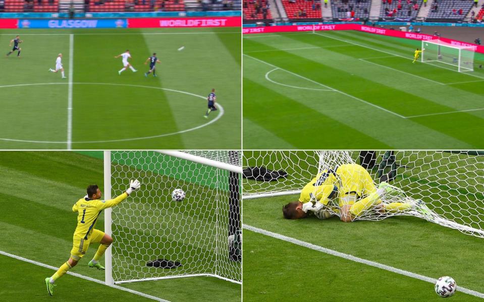 David Marshall lies down in net - Patrik Schick's lob goal over David Marshall – a Scotland tragedy in five acts