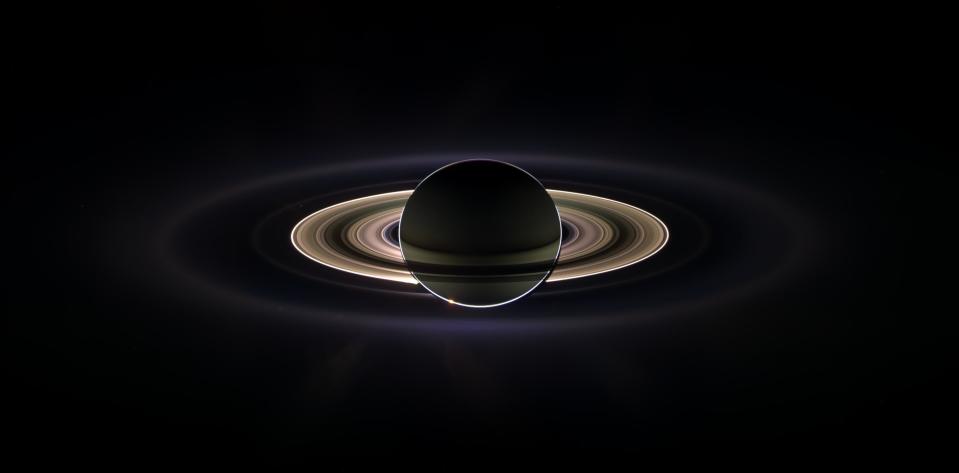 This panoramic was created by combining 165 separate images taken by Cassini's wide-angle camera over a three hour period on September 15, 2006.