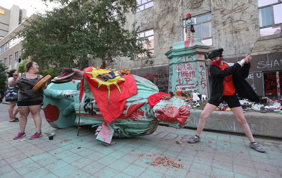 Photos: Statue of Egerton Ryerson at Toronto university toppled, won't be replaced