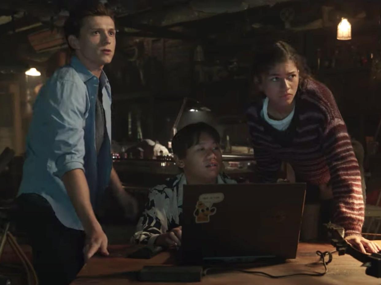 Tom Holland, Jacob Batalon, and Zendaya in "Spider-Man: No Way Home."