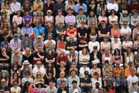 <p>Supporters look on as Venus Williams of The United States faces Maria Sakkari of Greece in the Ladies Singles second round match on day four of the Wimbledon Lawn Tennis Championships at the All England Lawn Tennis and Croquet Club on June 30, 2016 in London, England. (Photo by Shaun Botterill/Getty Images)</p>