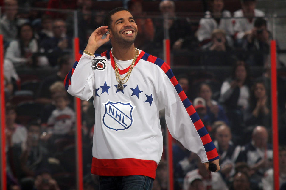 OTTAWA, ON - JANUARY 29:  Rap artist Drake performs during the 2012 Tim Hortons NHL All-Star Game between Team Alfredsson and Team Chara at Scotiabank Place on January 29, 2012 in Ottawa, Ontario, Canada.  (Photo by Bruce Bennett/Getty Images)