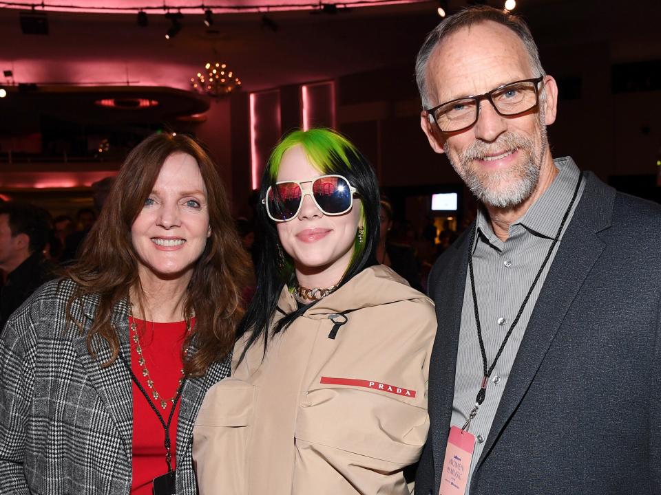 Maggie Baird, Billie Eilish, and Patrick O'Connell attend Billboard Women In Music 2019, presented by YouTube Music, on December 12, 2019 in Los Angeles, California