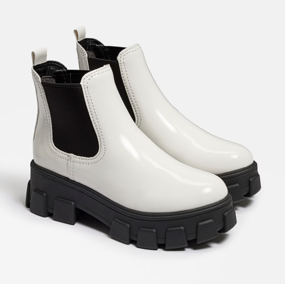 white and black platform chelsea boots