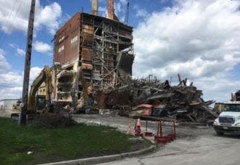 The demolition of the J.R. Whiting Power Plant is shown. Charlotte, N.C.-based Forsight Development has worked to reclaim the site and prepare it for future development.