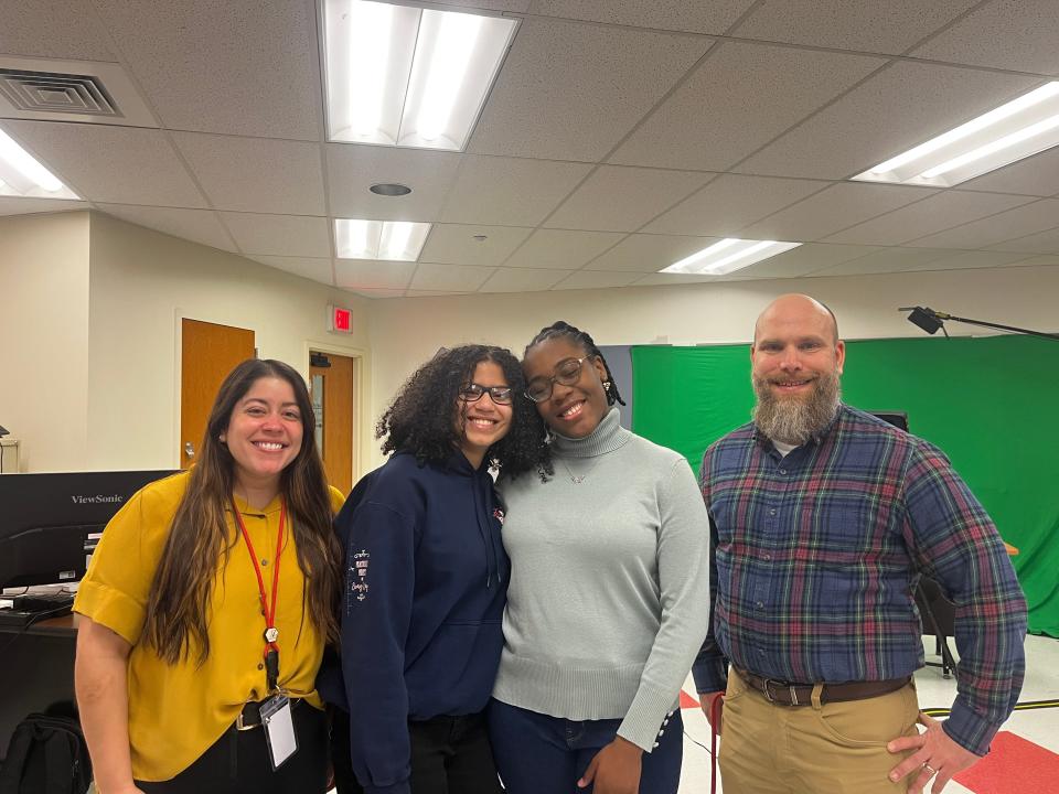(From left to right) Teacher Brittany Rodriguez , 11th grader Amy Liriano, 11th grader Karmia Scotland and teacher Zach Musser.