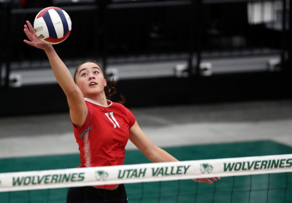Bountiful plays Skyline in a 5A volleyball state tournament quarterfinal game at the UCCU Center in Orem on Thursday, Nov. 2, 2023. | Kristin Murphy, Deseret News