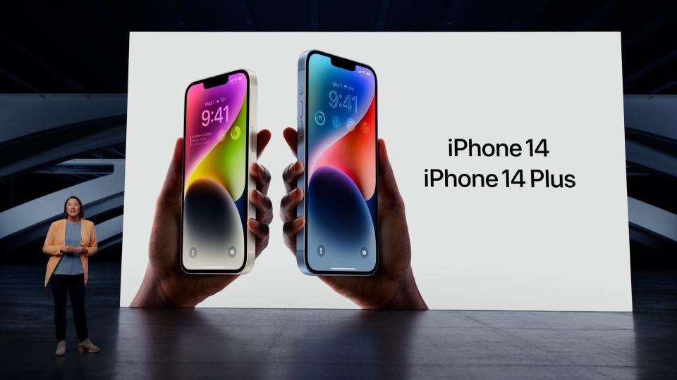 Apple's vice president of Worldwide Product Marketing Kaiann Drance talks about the new iPhone 14 and iPhone 14 Plus during a special Apple event, as seen in this still image from the keynote video.