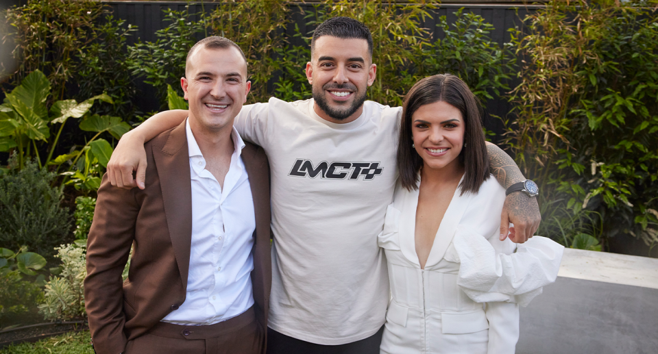 The Block's Steph and Gian with Adrian Portelli.