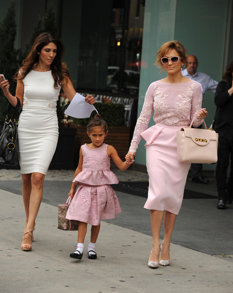 Jennifer Lopez and her daughter were pretty pink.