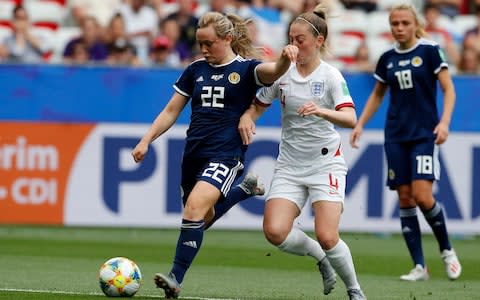 Erin Cuthbert battles with Keira Walsh  - Credit: &nbsp;REX