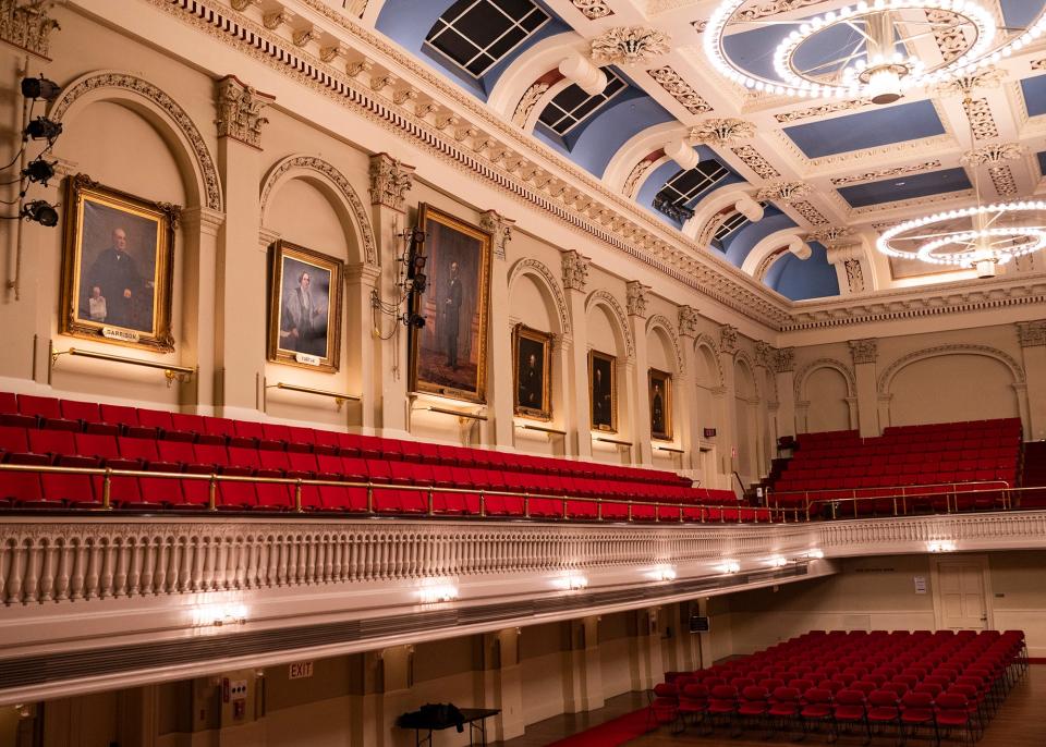 Inside Mechanics Hall in Worcester, where scenes for the movie "Spirited" were shot and appear in the trailer.