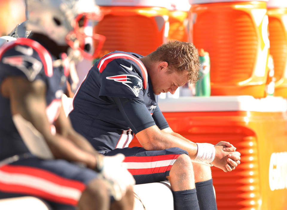 The Patriots and quarterback Mac Jones continued to struggle in Week 3. (Photo by Elsa/Getty Images)