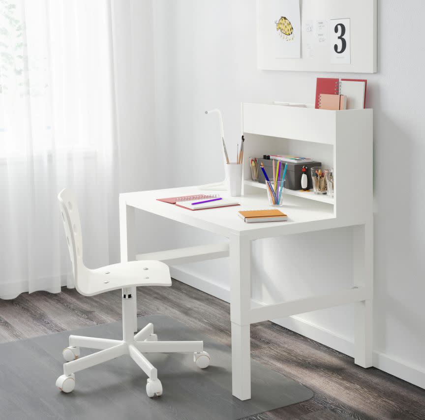 This desk features an add-on top unit with extra space and a shelf for supplies. The best part? It has three heights that can be adjusted as your kiddo gets taller. <a href="https://fave.co/32I7dwy" target="_blank" rel="noopener noreferrer">Find it for $70 at IKEA</a>.