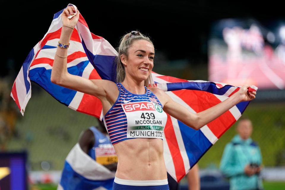 Eilish McColgan celebrates in Munich (Martin Meissner/AP) (AP)