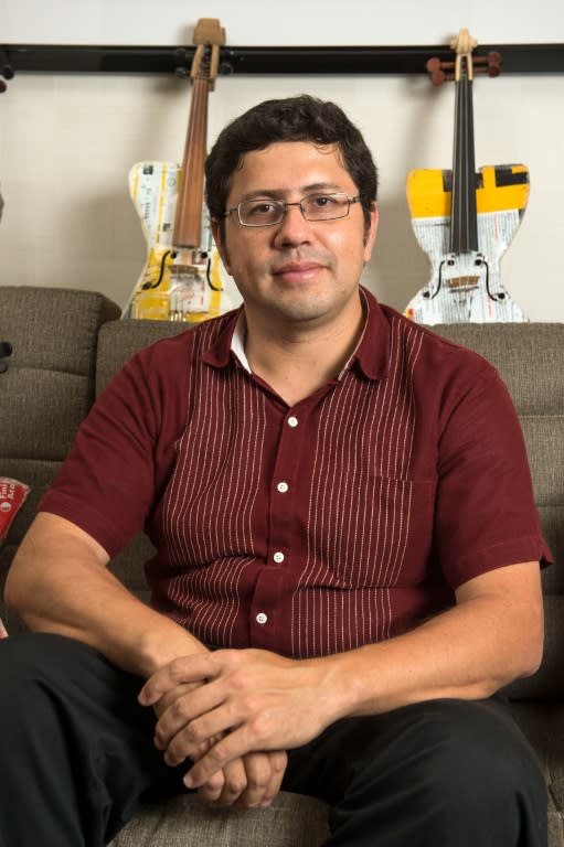 Music director of the Recycled Orchestra of Cateura, Favio Chavez, poses for a photo in Los Angeles, on September 21, 2016