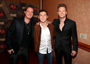 Scotty McCreery, from — you guessed it, "American Idol" — popped a pose with duo Florida Georgia Line, Tyler Hubbard (left) and Bryan Kelley (right). Their strategy for dressing at the fete appeared to be showing just enough chest and some big necklaces.