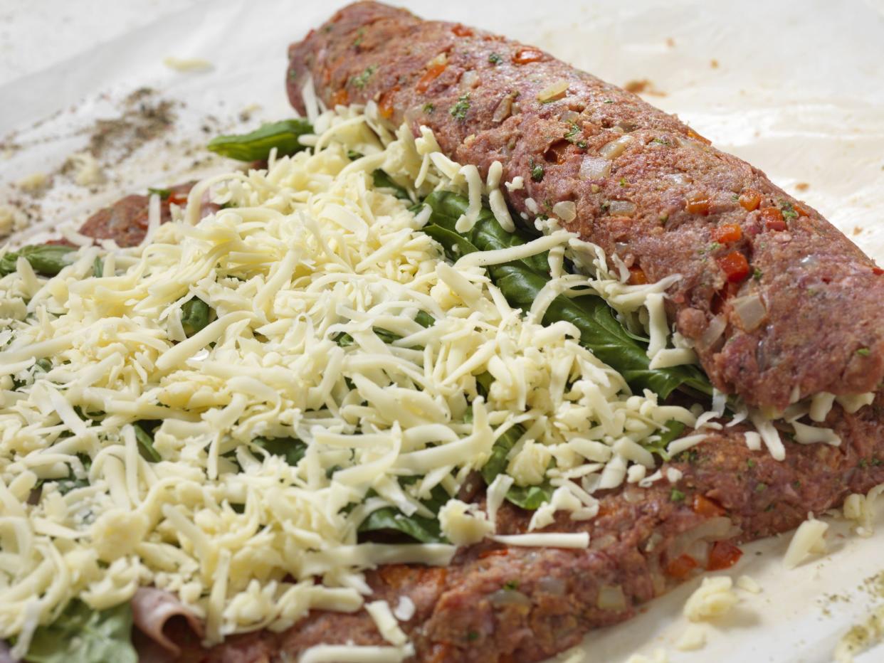 Preparing Sicilian Style Rolled Meatloaf with Deli Ham, Basil and Mozzarella