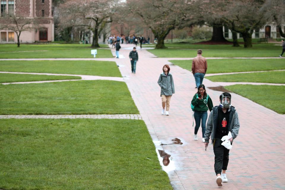 Students at the University of Washington in Seattle saw in-person classes stop on March 6, 2020 in Seattle. The university closed on March 9.