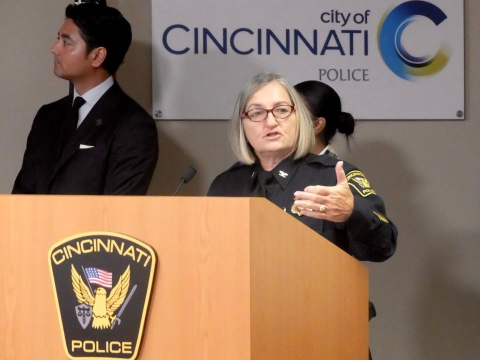 Cincinnati Police Chief Teresa Theetge spoke Tuesday about the department's efforts to curb violence and crime this summer.