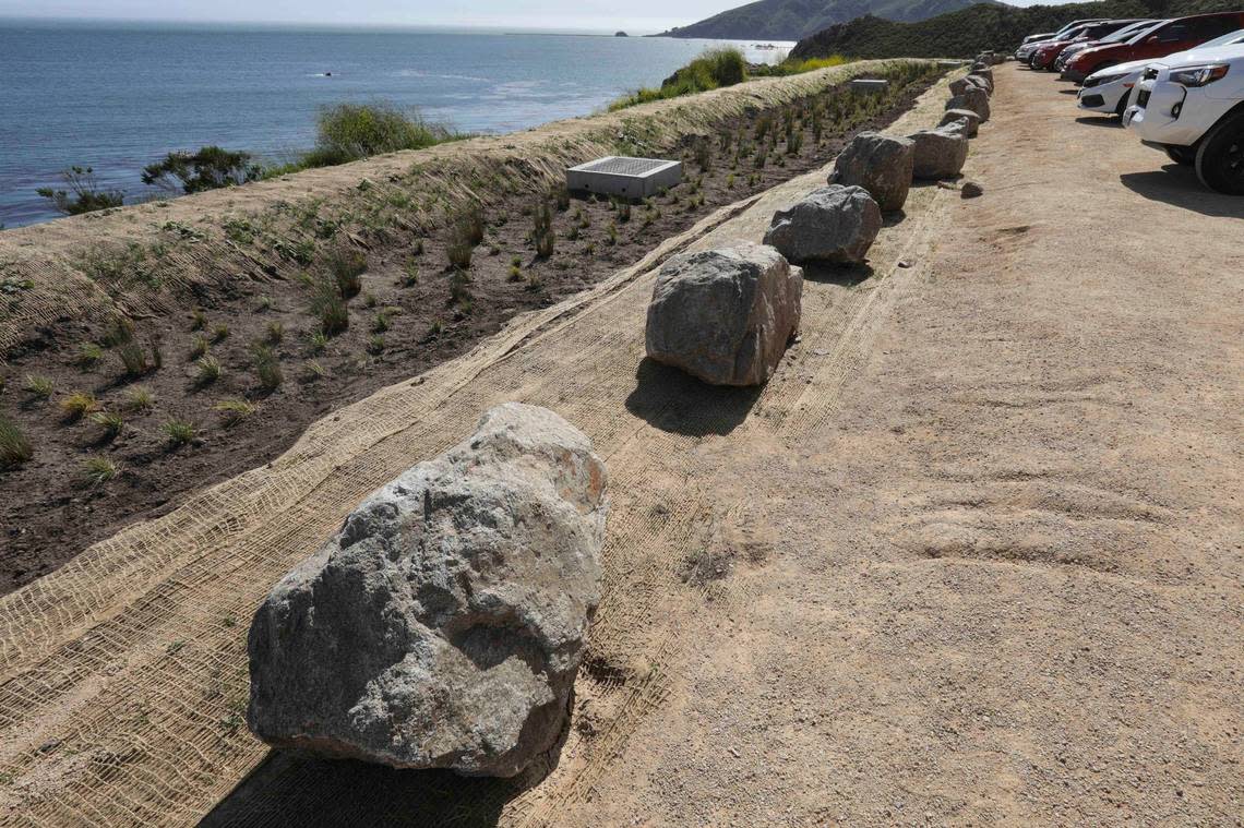 The San Luis Obispo County Parks Department completed construction on long-awaited improvements to the Cave Landing parking lot above Pirate’s Cove in April 2024, including a bioswale that captures contaminants in the water before it flows into the ocean.