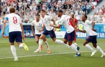 Soccer Football - World Cup - Group G - England vs Panama - Nizhny Novgorod Stadium, Nizhny Novgorod, Russia - June 24, 2018 England's John Stones celebrates scoring their fourth goal with team mates REUTERS/Matthew Childs