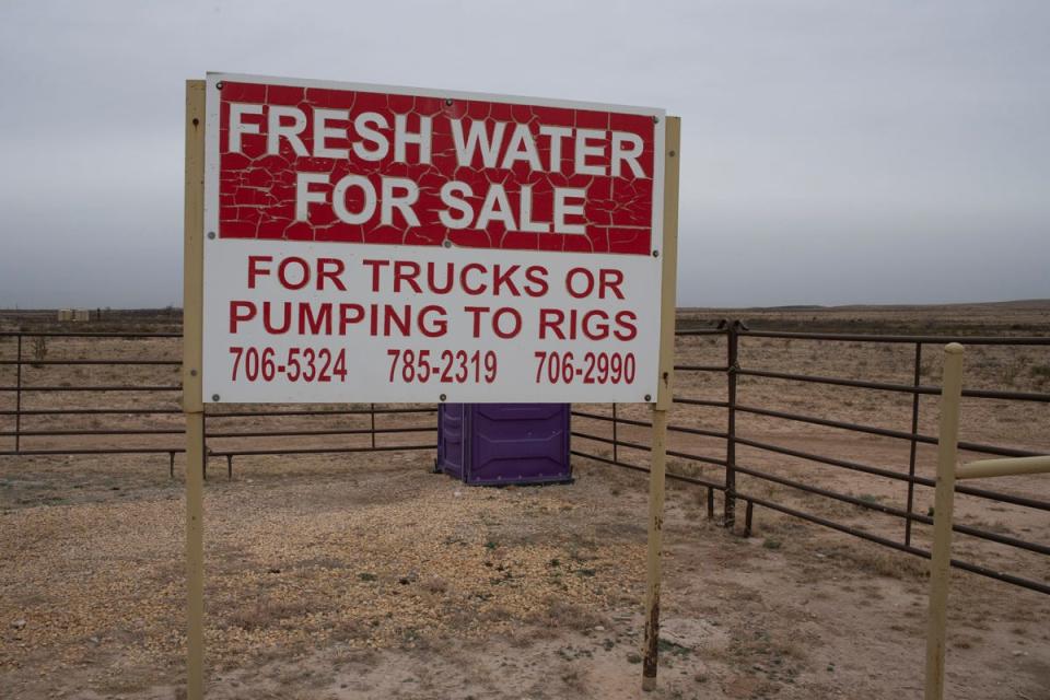 A freshwater station near Black River, southwest of Carlsbad, advertises fresh water for sale to oil production facilities.