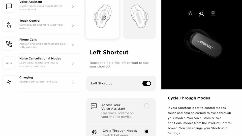 Bose QC Earbuds 2 'Bose Music' app screengrabs