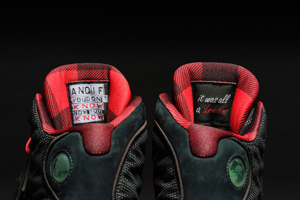 Inside the tongues of the “Christopher Wallace” Air Jordan 13. - Credit: Courtesy of Jordan Brand