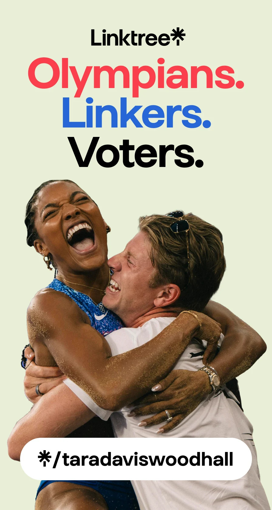 Gold medalists Tara and Hunter Woodhall are participating in National Voter Registration Day with Vote.org and Linktree.