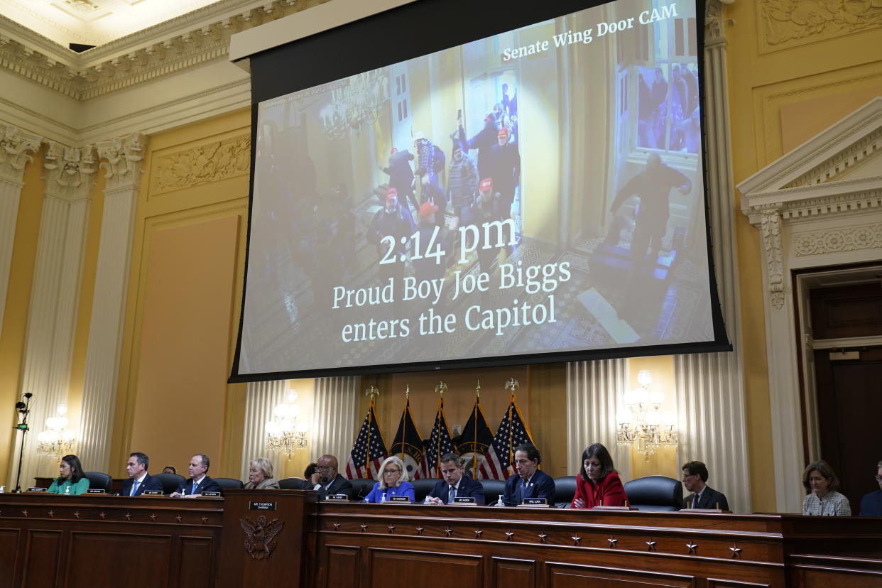 A video shown on Thursday night shows the Proud Boys entering the Capitol on Jan. 6, according to the House select committee