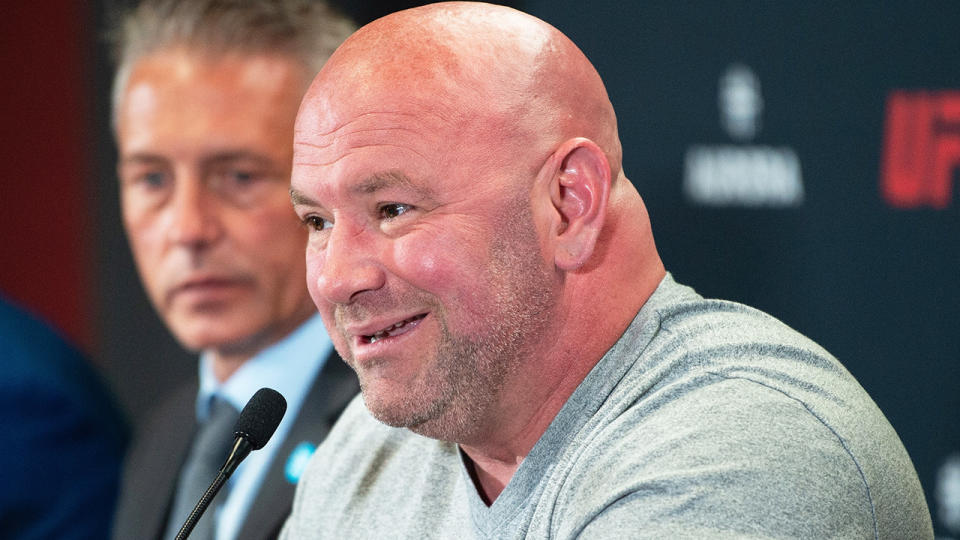 UFC president Dana White is pictured speaking at a press conference.