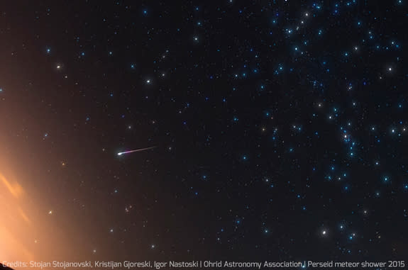 This amazing view of a Perseid meteor was captured by amateur astronomers Stojan Stojanovski, Kristijan Gjoreski and Igor Nastoski of the Ohrid Astronomy Association in Ohrid, Macedonia during the peak of the Perseid meteor shower on Aug. 12-13