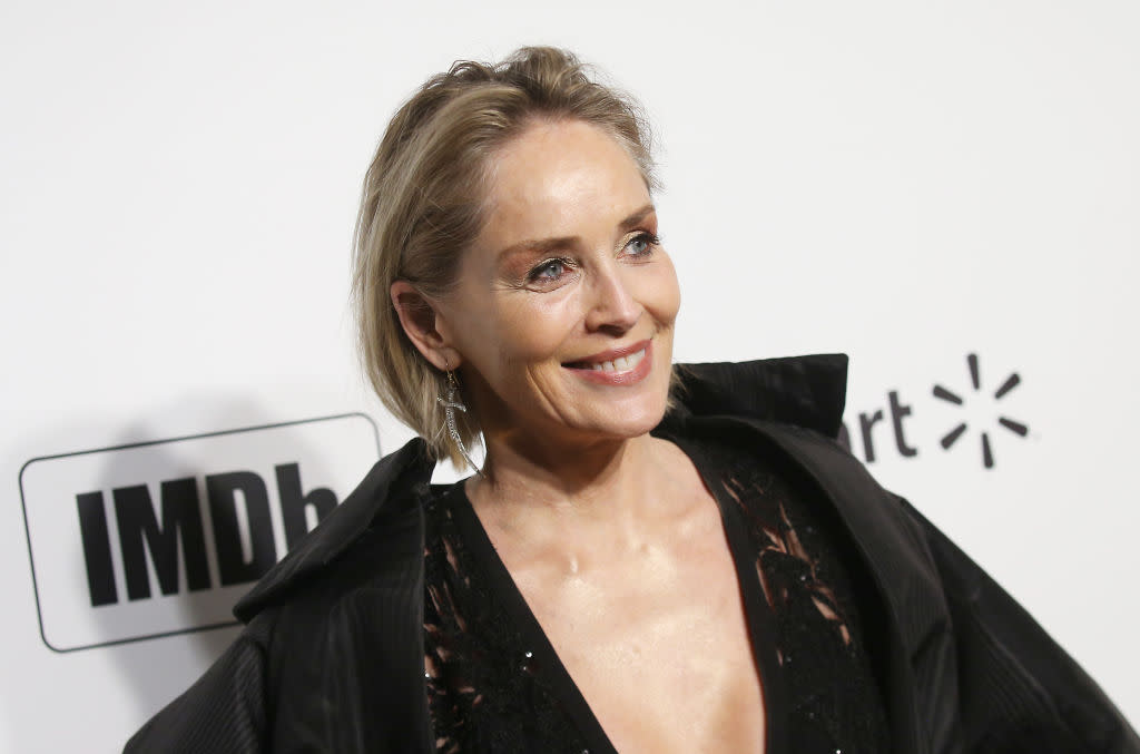 Sharon Stone has shared a selfie from her hospital bed to raise as she gets a mammogram, pictured here in February 2020. (Getty Images)