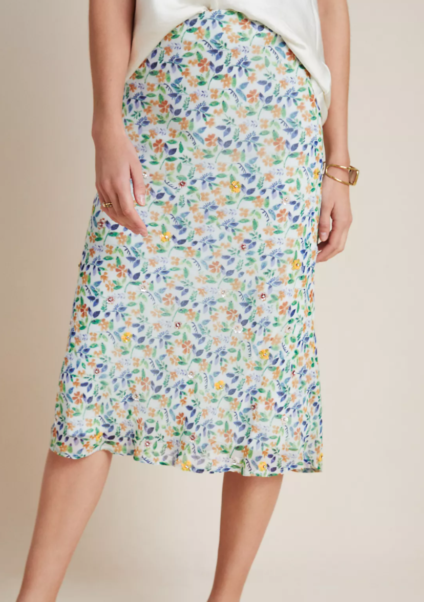 Ara Beaded Bias Midi Skirt