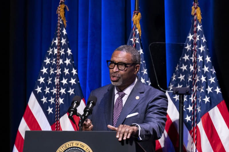Derrick Johnson, president of the NAACP, speaks at the National Museum of African American History and Culture in Washington, D.C. President Joe Biden delivered remarks at the NAACP event marking the anniversary of Brown v. Board of Education at the Museum. Photo by Al Drago/UPI