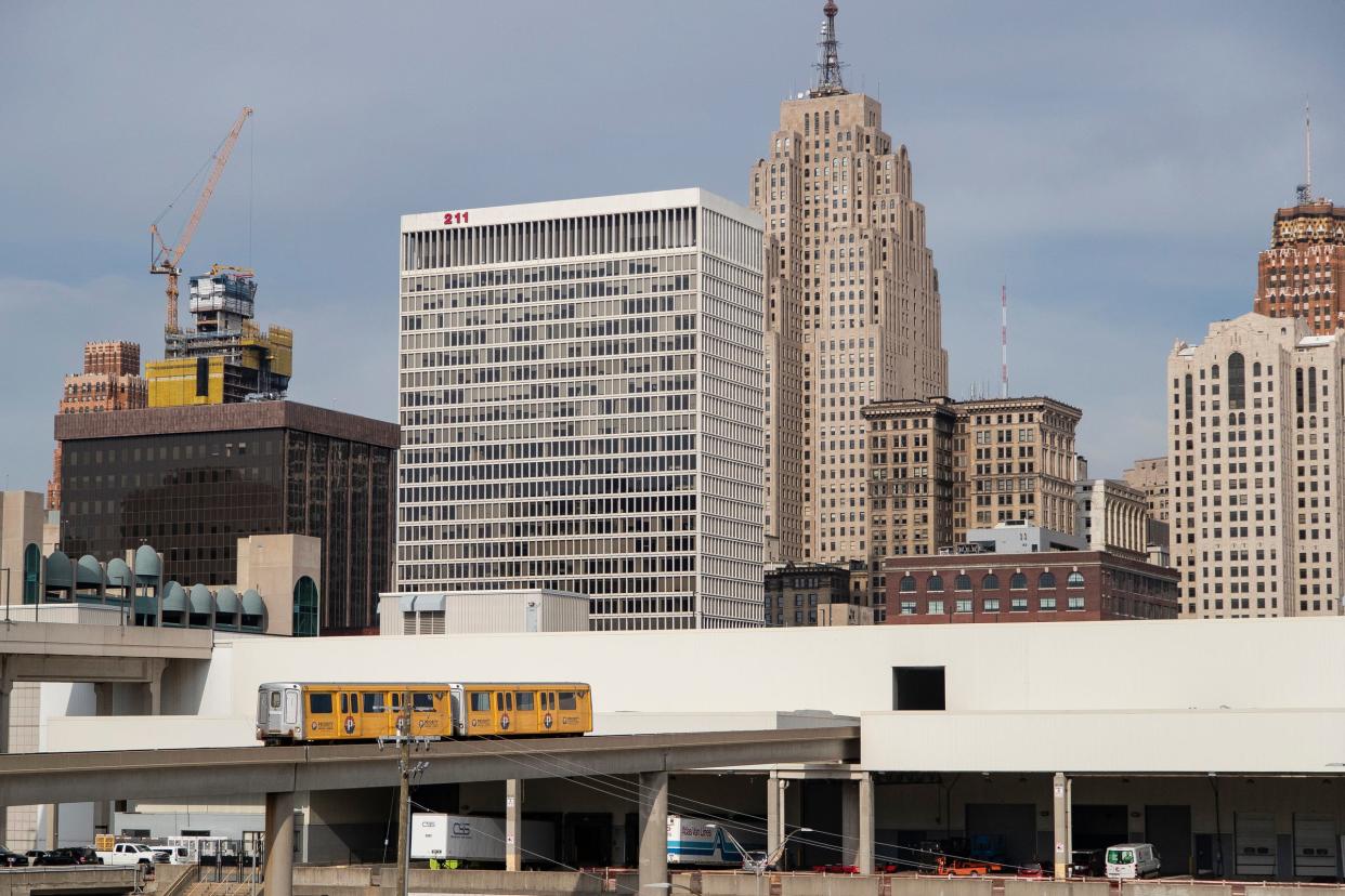 A Detroit People Mover leaves the Huntington Place and head toward West Riverfront station (formerly known as the Joe Louis Arena station) in downtown Detroit on Wednesday, Oct. 4, 2023.