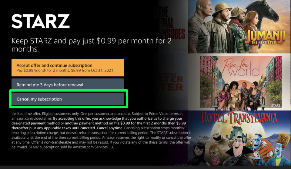 How to cancel Starz on Amazon: Step 5