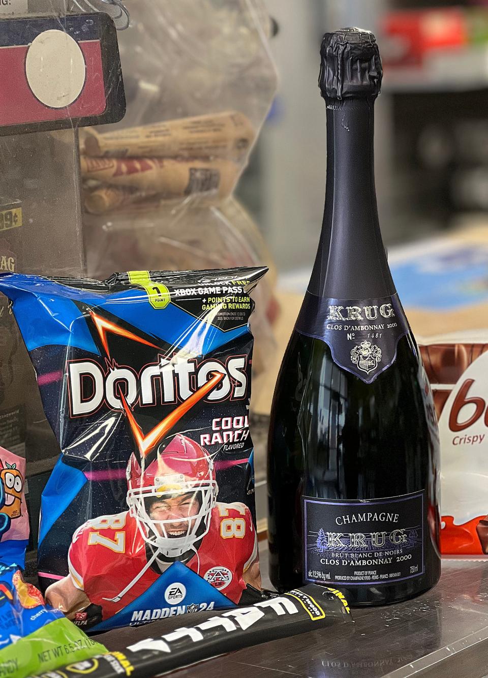 Alcohol by Volume owner Chris Forest likes to keep the wine pairings fun at his wine shop hidden inside a former Gulf gas station in Cleveland. He paired this bag of Cool Ranch Doritos with a $2,299 bottle of Krug Champaign.