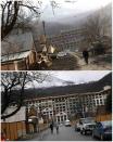 A combination of two pictures shows the development of construction within the last eleven months in the village of Krasnaya Polyana near Sochi, January 30, 2014. Picture on the top was taken in February 2013. Sochi will host the 2014 Winter Olympic Games from February 7 to 23. REUTERS/Kai Pfaffenbach (RUSSIA - Tags: SPORT OLYMPICS)