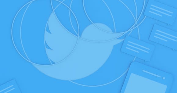 Twitter mascot in a blue background.