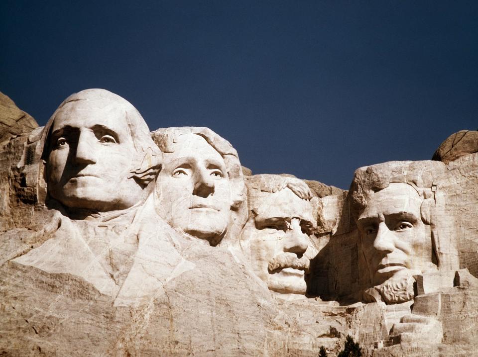 The statues of George Washington, Thomas Jefferson, Teddy Roosevelt and Abraham Lincoln are shown at Mount Rushmore in South Dakota in an undated photo.