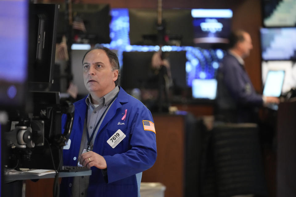 Traders work on the floor at the New York Stock Exchange in New York, Wednesday, May 1, 2024. (AP Photo/Seth Wenig)