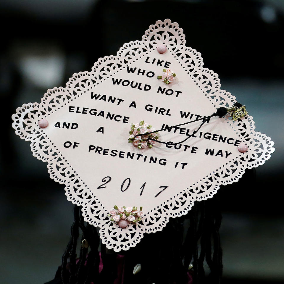 <p>A graduate’s mortar board hat is pictured during a commencement for Medgar Evers College in the Brooklyn borough of New York City, New York, June 8, 2017. (Photo: Carlo Allegri/Reuters) </p>