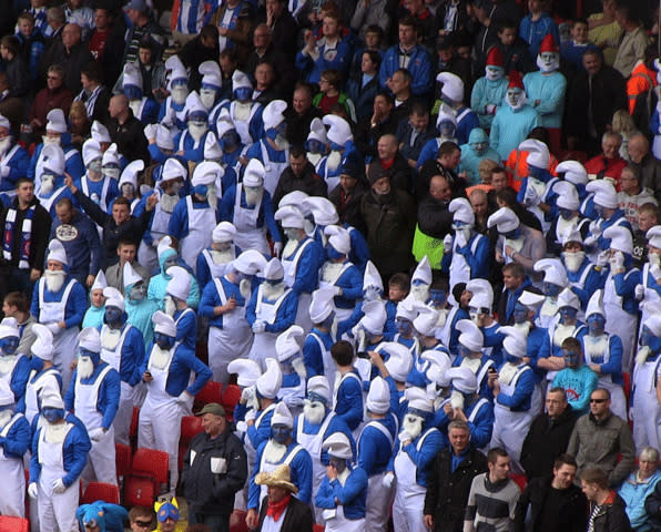 Over 150 Hartlepool fans dressed as Smurfs for their final match of