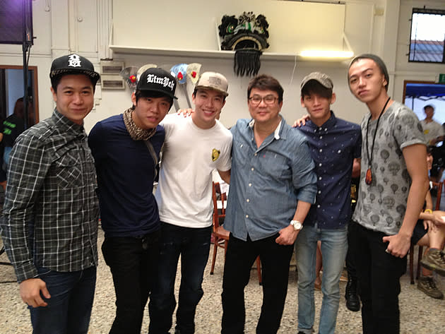 Five of the "Ah Boys" cast will be involved in "The Lion Men": (from left) Maxi Lim, Wang Wei Liang, Charlie Goh, director Jack Neo, Noah Yap and Tosh Zhang. (Yahoo! photo)