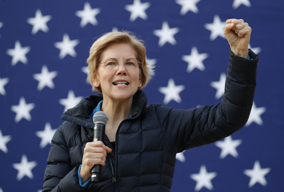 Presidential candidate Sen. Elizabeth Warren, D-Mass., speaks at an organizing event Sunday, Feb. 17, 2019, in Las Vegas. (AP Photo/John Locher)