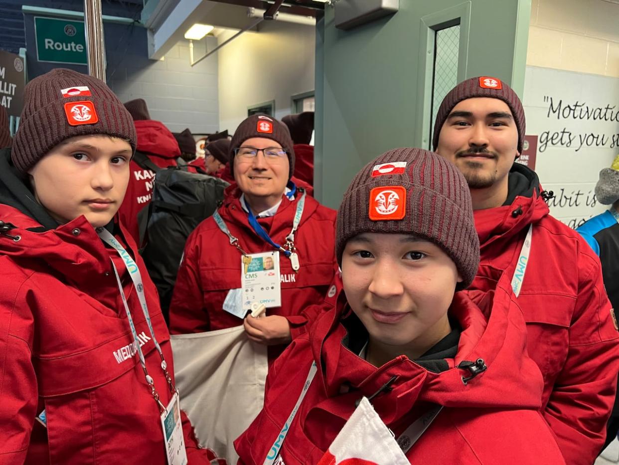 Members of Kalaallit Nunaat's team at the Arctic Winter Games in Mat-Su, Alaska.  (Peter Sheldon/CBC  - image credit)