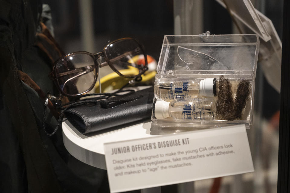 A junior officer disguise kit is on display at the Central Intelligence Agency's museum in the headquarters building in Langley, Va. on Saturday, Sept. 24, 2022. (AP Photo/Kevin Wolf)